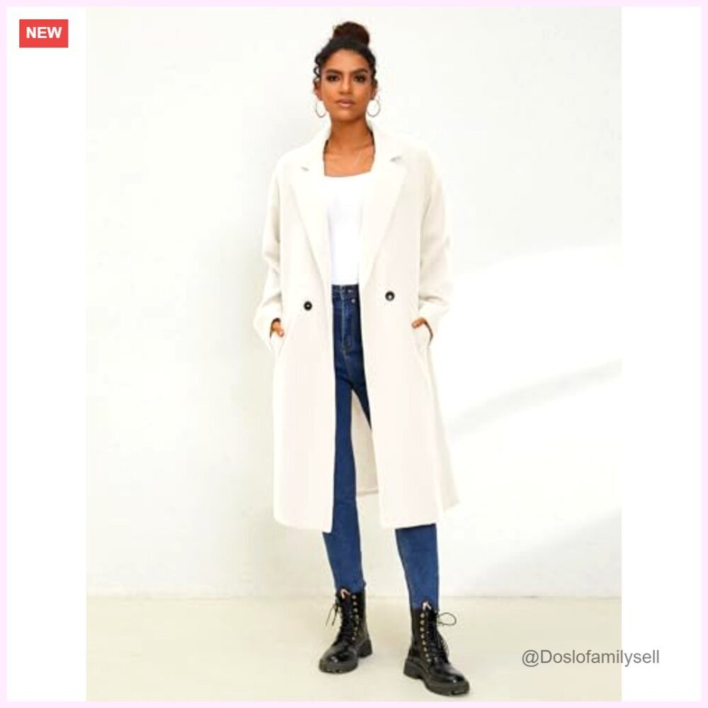 Oversized Wool Blend Trench Coat Double Breasted Long Winter Overcoat Chic - Picture 3 of 7